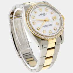 Rolex Customised  MOP Diamond 18K Yellow Gold Stainless Steel Date 1505 Automatic Men's Wristwatch 34MM