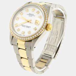 Rolex Customised  MOP Diamond 18K Yellow Gold Stainless Steel Date 1505 Automatic Men's Wristwatch 34MM