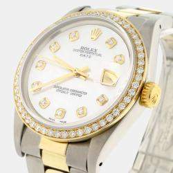 Rolex Customised  MOP Diamond 18K Yellow Gold Stainless Steel Date 1505 Automatic Men's Wristwatch 34MM