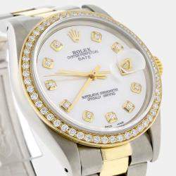 Rolex Customised  MOP Diamond 18K Yellow Gold Stainless Steel Date 1505 Automatic Men's Wristwatch 34MM