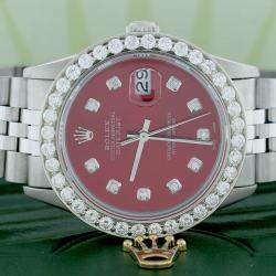 Rolex Customised Red 2.7CT Diamond Stainless Steel Datejust  Automatic Men's Wristwatch 36MM