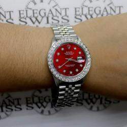 Rolex Customised Red 2.7CT Diamond Stainless Steel Datejust  Automatic Men's Wristwatch 36MM