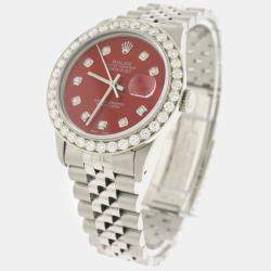 Rolex Customised Red 2.7CT Diamond Stainless Steel Datejust  Automatic Men's Wristwatch 36MM