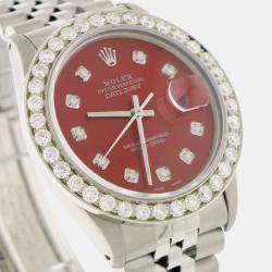 Rolex Customised Red 2.7CT Diamond Stainless Steel Datejust  Automatic Men's Wristwatch 36MM