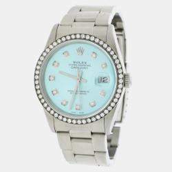 Rolex Customised Ice Blue Diamond Stainless Steel Datejust  Automatic Men's Wristwatch 36MM