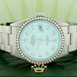 Rolex Customised Ice Blue Diamond Stainless Steel Datejust  Automatic Men's Wristwatch 36MM