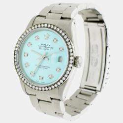 Rolex Customised Ice Blue Diamond Stainless Steel Datejust  Automatic Men's Wristwatch 36MM
