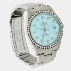 Rolex Customised Ice Blue Diamond Stainless Steel Datejust  Automatic Men's Wristwatch 36MM