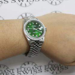 Rolex Customised Forest Green Diamond Stainless Steel Datejust  Automatic Men's Wristwatch 36MM