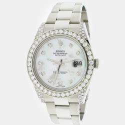 Rolex Customised White MOP 3.88CT Diamond Stainless Steel Datejust II 116300 Automatic Men's Wristwatch 41mm