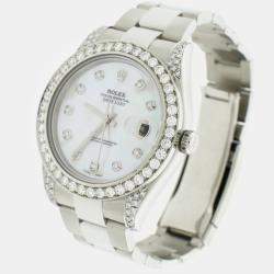 Rolex Customised White MOP 3.88CT Diamond Stainless Steel Datejust II 116300 Automatic Men's Wristwatch 41mm