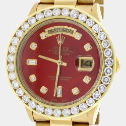 Rolex Customised Red MOP 4.0CT Diamond 18K Yellow Gold Day-Date  Automatic Men's Wristwatch 36MM