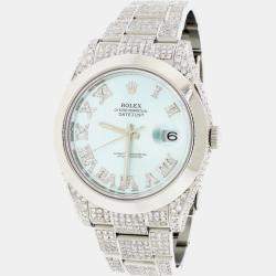 Rolex Customised Sky Blue 10.52CT Diamond Stainless Steel Datejust II 116300 Automatic Men's Wristwatch 41mm