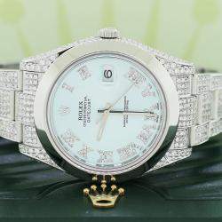 Rolex Customised Sky Blue 10.52CT Diamond Stainless Steel Datejust II 116300 Automatic Men's Wristwatch 41mm