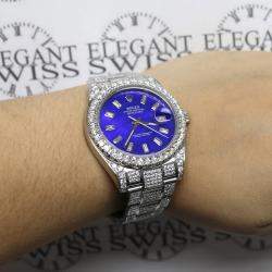 Rolex Customised Blue MOP 10.65CT Diamond Stainless Steel Datejust II 116300 Automatic Men's Wristwatch 41mm