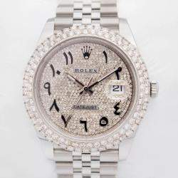 Rolex Customised Silver Diamond Stainless Steel Datejust 126300 Automatic Men's Wristwatch 41mm