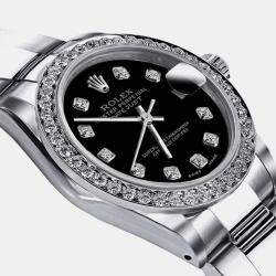 Rolex Customised Black Diamond Stainless Steel Datejust 2007 Automatic Men's Wristwatch 36mm