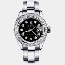 Rolex Customised Black Diamond Stainless Steel Datejust 2007 Automatic Men's Wristwatch 36mm