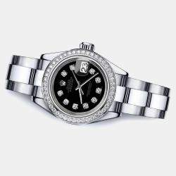 Rolex Customised Black Diamond Stainless Steel Datejust 2007 Automatic Men's Wristwatch 36mm