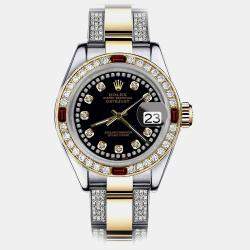 Rolex Customised Black Diamond Stainless Steel Datejust 1990 Automatic Men's Wristwatch 36mm