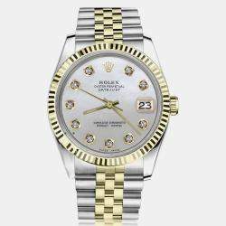 Rolex Customised White MOP Diamond 18K Yellow Gold Stainless Steel Vintage 16013 Automatic Men's Wristwatch 36mm