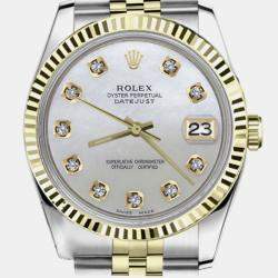 Rolex Customised White MOP Diamond 18K Yellow Gold Stainless Steel Vintage 16013 Automatic Men's Wristwatch 36mm