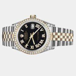 Rolex Customised Black Diamond 18K Yellow Gold Stainless Steel Datejust 16013 Automatic Men's Wristwatch 36mm