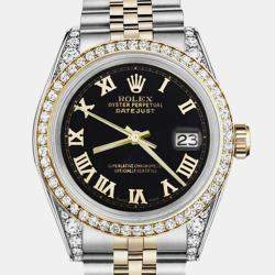 Rolex Customised Black Diamond 18K Yellow Gold Stainless Steel Datejust 16013 Automatic Men's Wristwatch 36mm