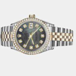 Rolex Customised Black MOP Diamond 18K Yellow Gold Stainless Steel Datejust 16013 Automatic Men's Wristwatch 36mm