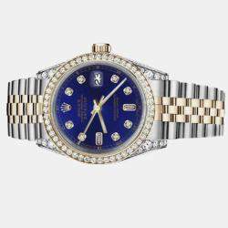Rolex Customised Blue Diamond 18K Yellow Gold Stainless Steel Datejust 16013 Automatic Men's Wristwatch 36mm