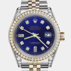 Rolex Customised Blue Diamond 18K Yellow Gold Stainless Steel Datejust 16013 Automatic Men's Wristwatch 36mm