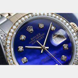 Rolex Customised Blue MOP Diamond 18K Yellow Gold Stainless Steel Datejust 16013 Automatic Men's Wristwatch 36mm