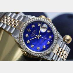 Rolex Customised Blue MOP Diamond 18K Yellow Gold Stainless Steel Datejust 16013 Automatic Men's Wristwatch 36mm