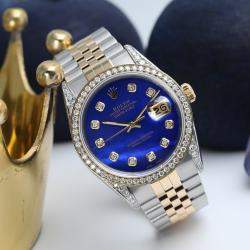 Rolex Customised Blue MOP Diamond 18K Yellow Gold Stainless Steel Datejust 16013 Automatic Men's Wristwatch 36mm