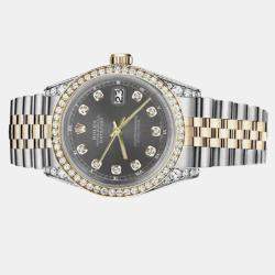 Rolex Customised Grey Diamond 18K Yellow Gold Stainless Steel Datejust 16013 Automatic Men's Wristwatch 36mm