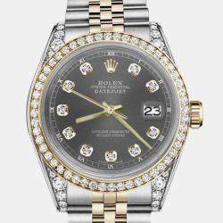 Rolex Customised Grey Diamond 18K Yellow Gold Stainless Steel Datejust 16013 Automatic Men's Wristwatch 36mm