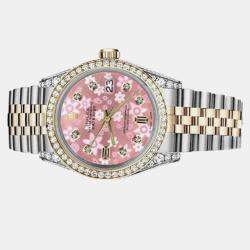 Rolex Customised Pink Diamond 18K Yellow Gold Stainless Steel Datejust 16013 Automatic Men's Wristwatch 36mm