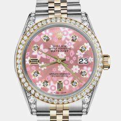 Rolex Customised Pink Diamond 18K Yellow Gold Stainless Steel Datejust 16013 Automatic Men's Wristwatch 36mm