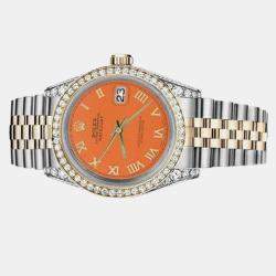 Rolex Customised Orange Diamond 18K Yellow Gold Stainless Steel Datejust 16013 Automatic Men's Wristwatch 36mm