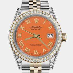 Rolex Customised Orange Diamond 18K Yellow Gold Stainless Steel Datejust 16013 Automatic Men's Wristwatch 36mm