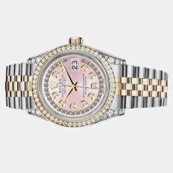 Rolex Customised Pink Diamond 18K Yellow Gold Stainless Steel Datejust 16013 Automatic Men's Wristwatch 36mm