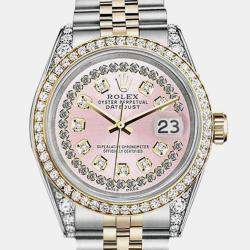 Rolex Customised Pink Diamond 18K Yellow Gold Stainless Steel Datejust 16013 Automatic Men's Wristwatch 36mm