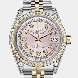 Rolex Customised Pink Diamond 18K Yellow Gold Stainless Steel Datejust 16013 Automatic Men's Wristwatch 36mm