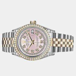 Rolex Customised Pink Diamond 18K Yellow Gold Stainless Steel Datejust 16013 Automatic Men's Wristwatch 36mm