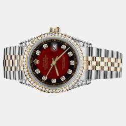 Rolex Customised Red Vignette Diamond 18K Yellow Gold Stainless Steel Datejust 16013 Automatic Men's Wristwatch 36mm