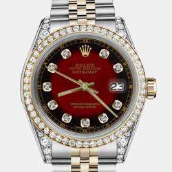 Rolex Customised Red Vignette Diamond 18K Yellow Gold Stainless Steel Datejust 16013 Automatic Men's Wristwatch 36mm