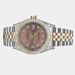 Rolex Customised Salmon Diamond 18K Yellow Gold Stainless Steel Datejust 16013 Automatic Men's Wristwatch 36mm