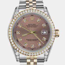 Rolex Customised Salmon Diamond 18K Yellow Gold Stainless Steel Datejust 16013 Automatic Men's Wristwatch 36mm