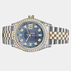 Rolex Customised Tahitian MOP Diamond 18K Yellow Gold Stainless Steel Datejust 16013 Automatic Men's Wristwatch 36mm