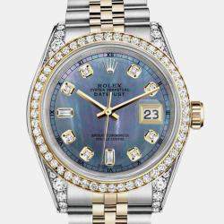 Rolex Customised Tahitian MOP Diamond 18K Yellow Gold Stainless Steel Datejust 16013 Automatic Men's Wristwatch 36mm